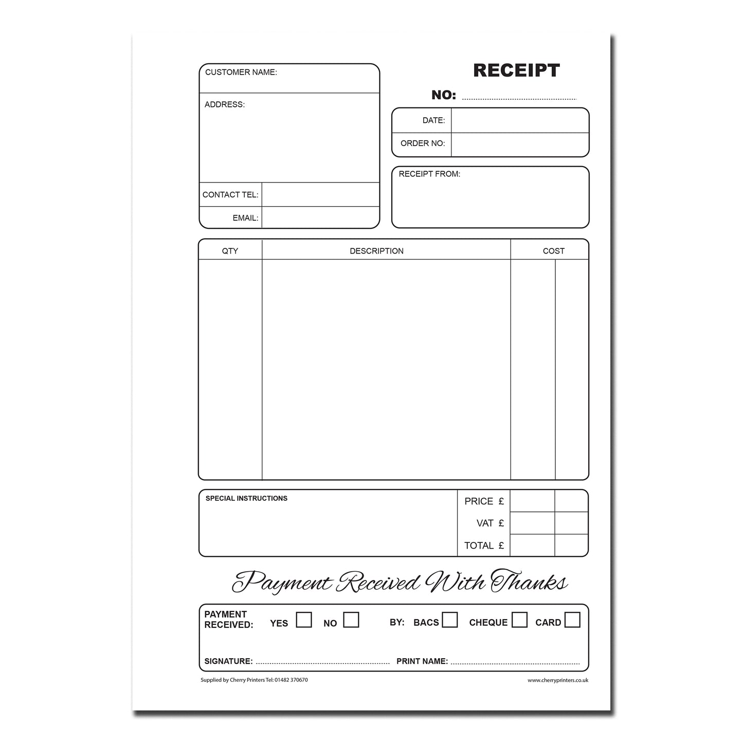 NCR Receipt Triplicate Book A5