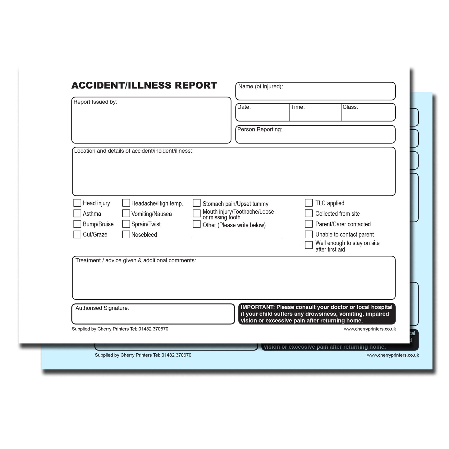 NCR Accident/Illness Report | First Aid | Pocket size | A6 | Duplicate
