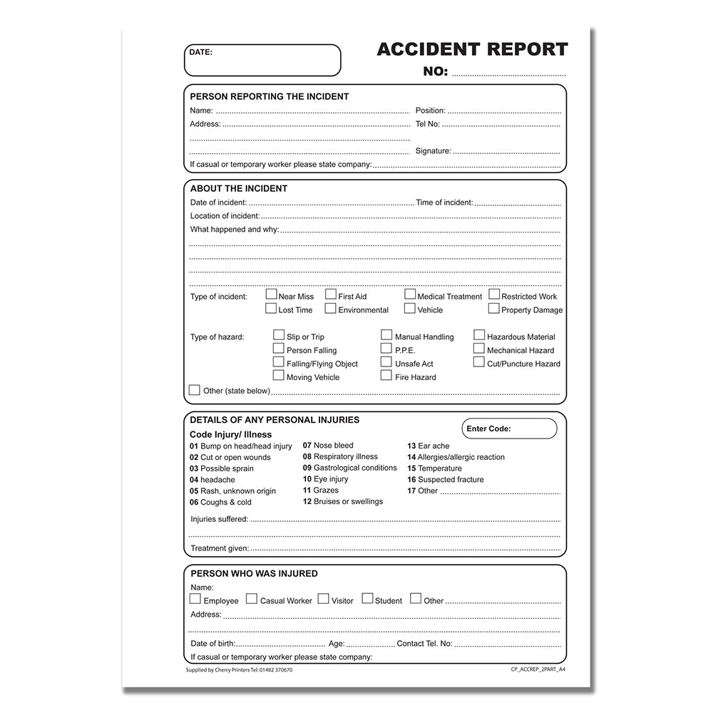 NCR Accident Report Book A4 Duplicate
