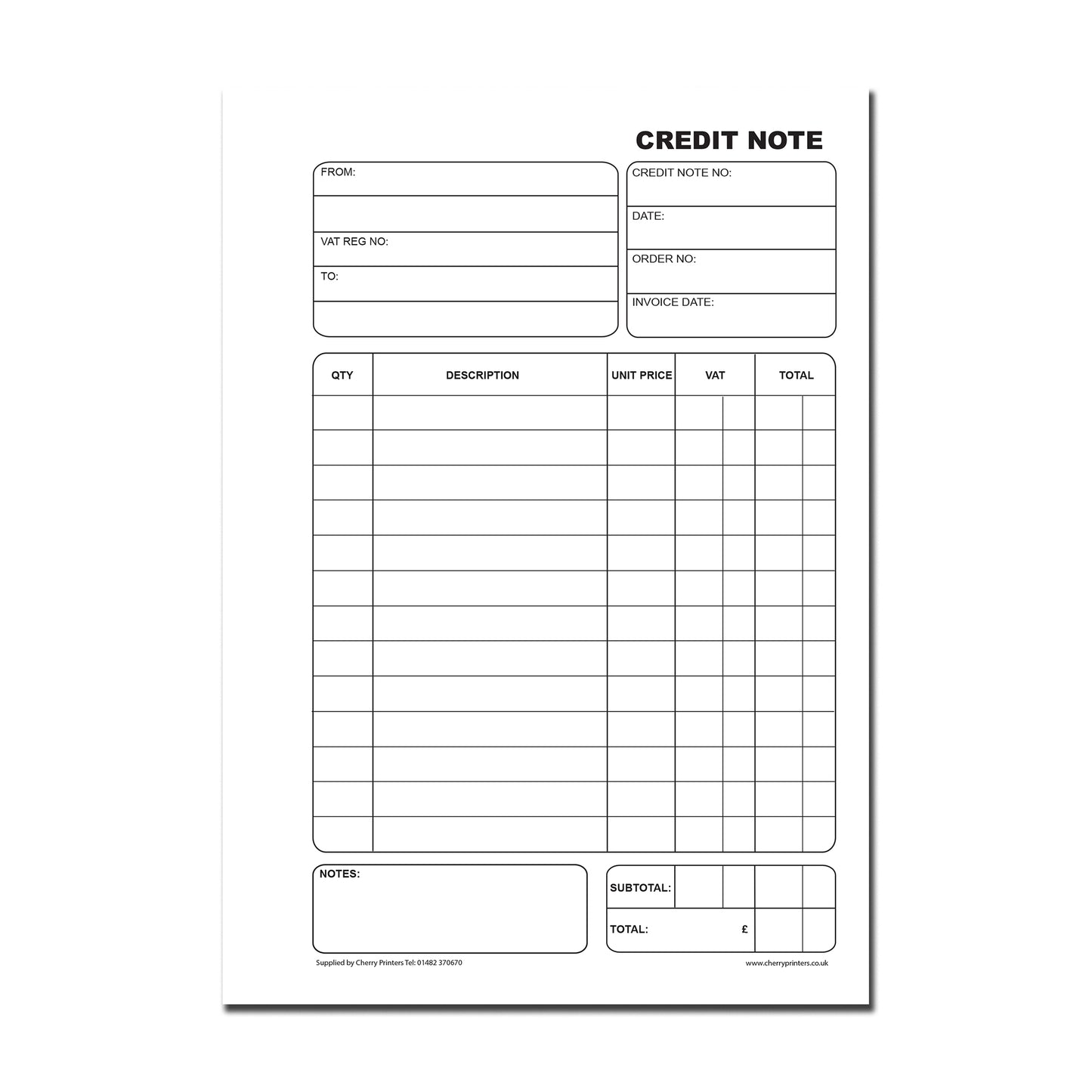 NCR Credit Note A5 Triplicate