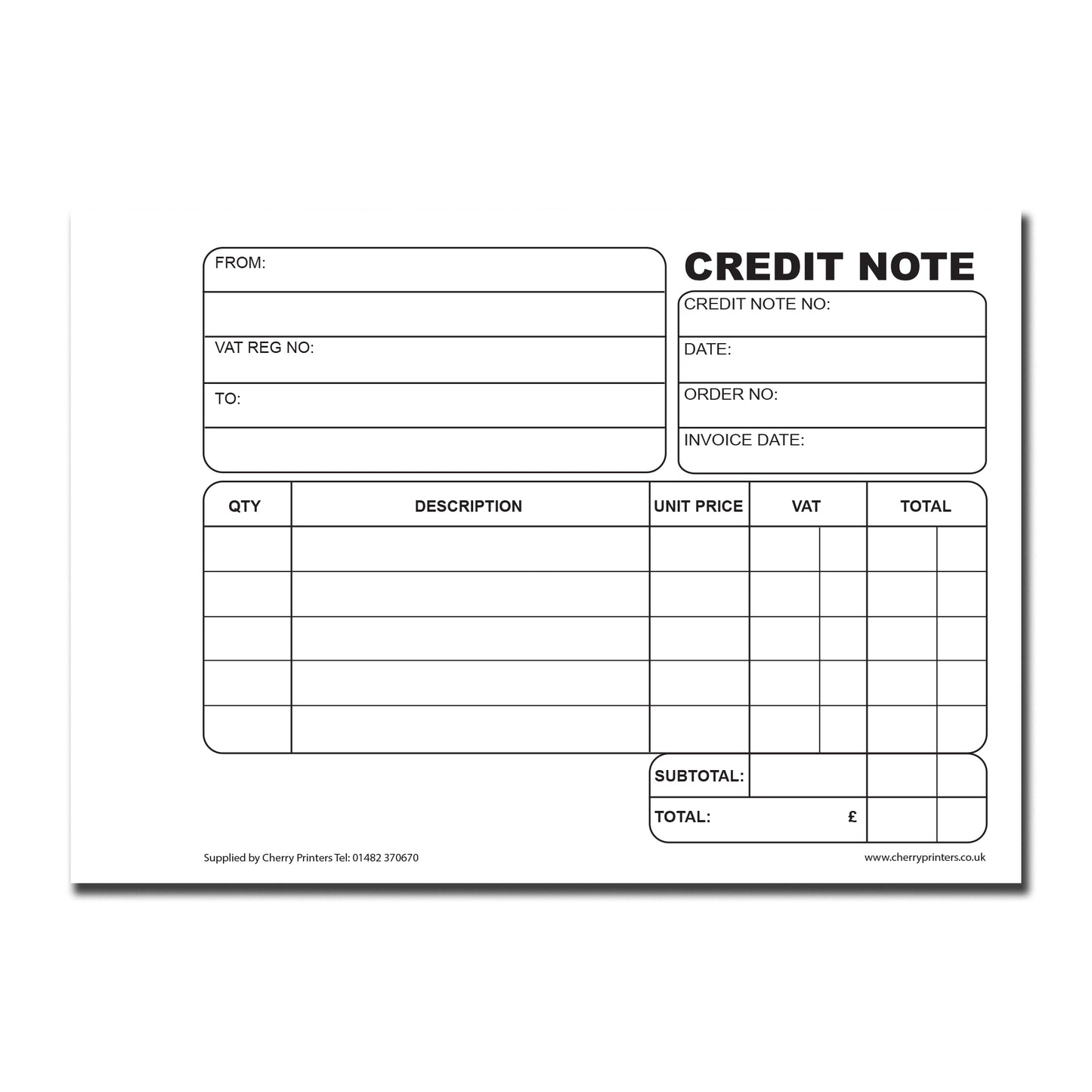 NCR Credit Note Triplicate Book A6