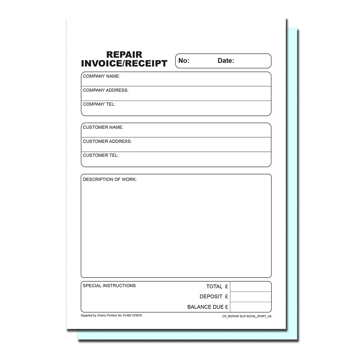 NCR Repair Invoice/Receipt Duplicate Book A5 (Perfed + Stitched)