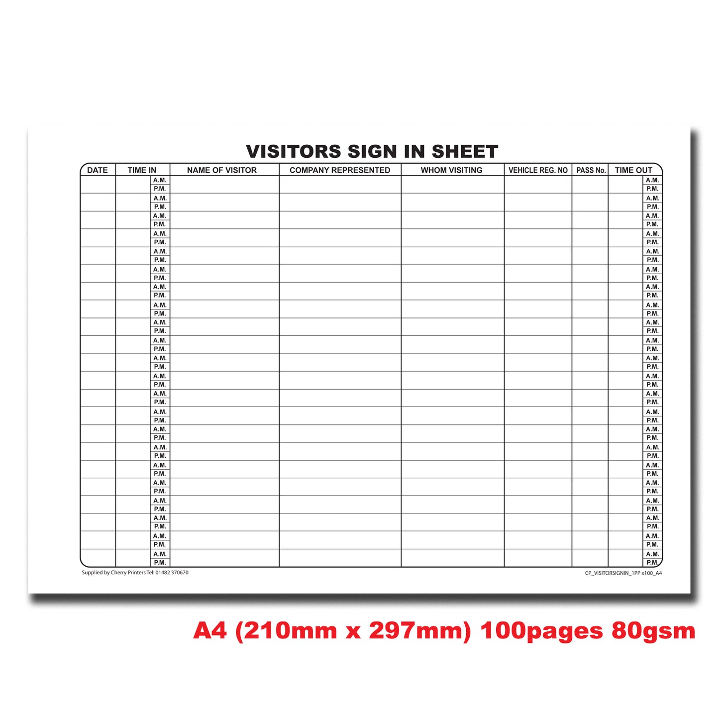 Visitor Sign In Book A4 100pages 80gsm