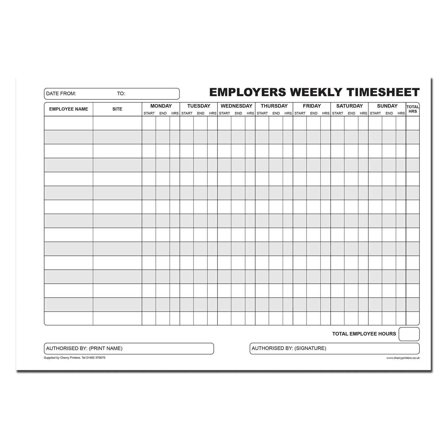 Employers Weekly Timesheet A4 100pages 80gsm