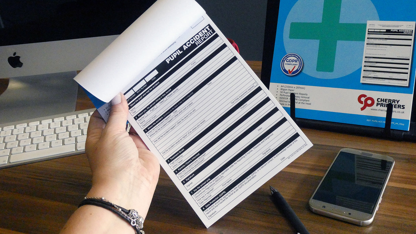 GDPR Pupil Accident Report Book A5 50 pages