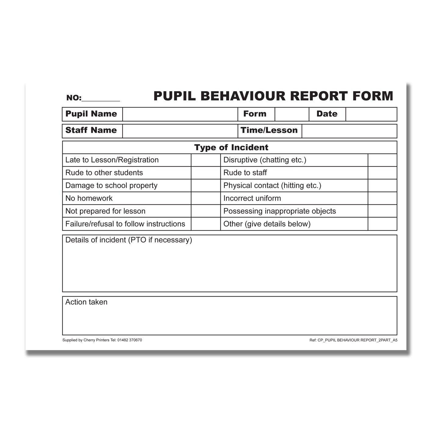 NCR Pupil Behaviour Report Book A5 Duplicate