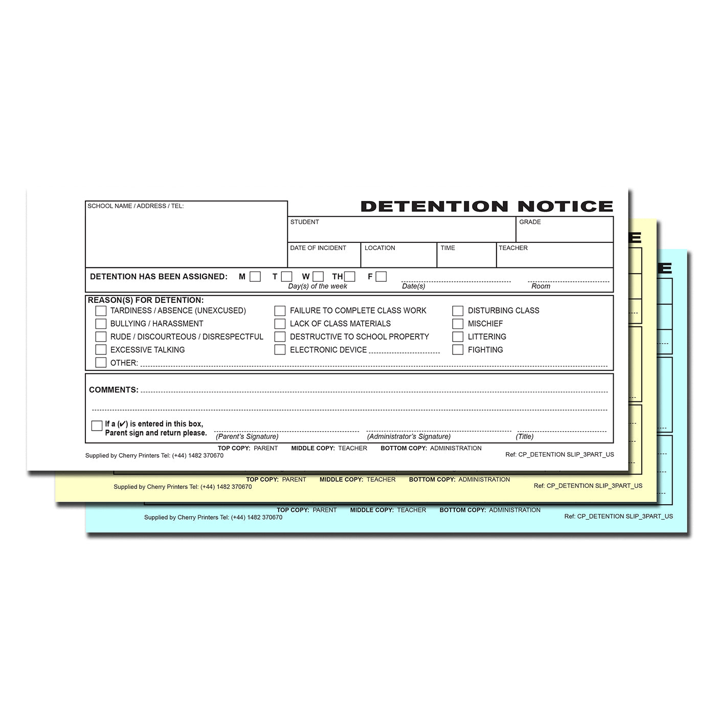 Detention Slip | Triplicate Book | 3 part | Carbonless | 50 Sets Per Book | DL - 8.3" x 3.9" | BOX OF 45 BOOKS