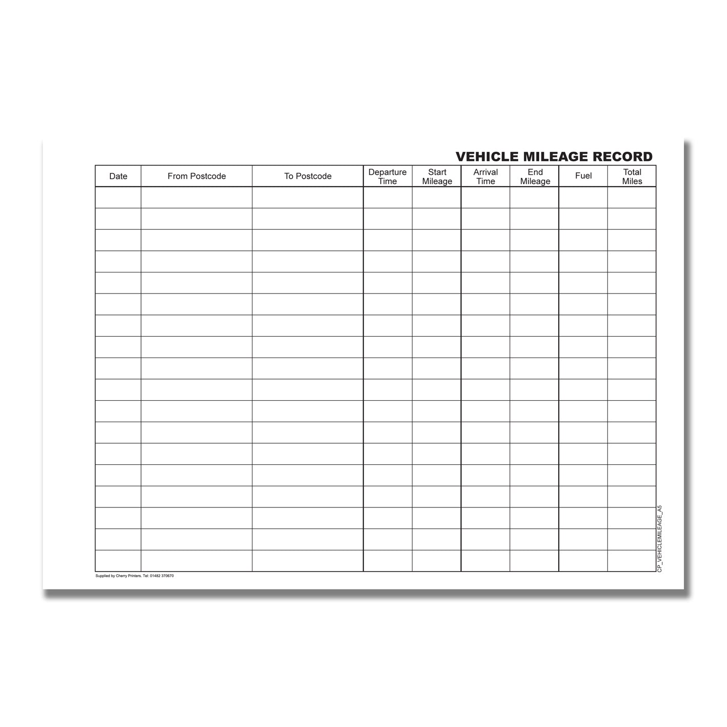 Vehicle Mileage Log Book A5 100pages 80gsm