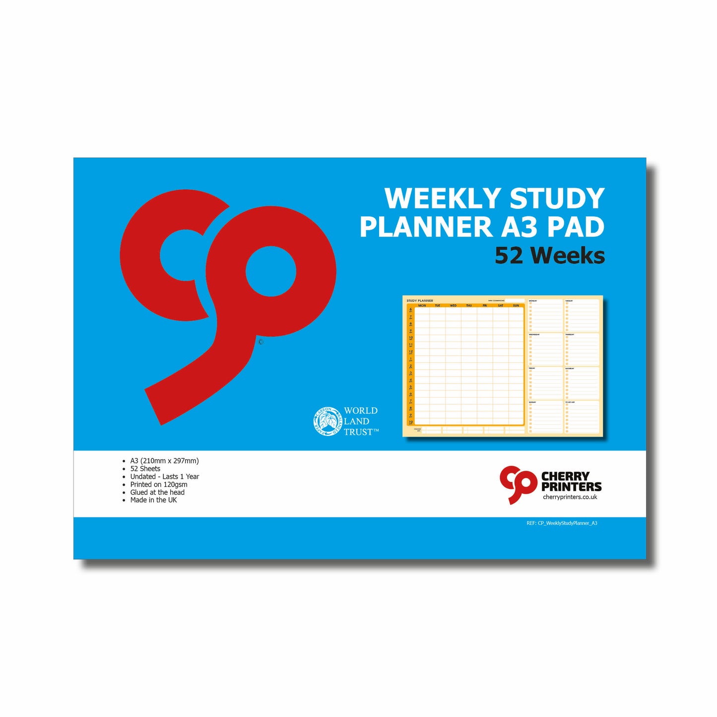 Weekly Study Planner | A3 Glued Pad | 52 Undated Sheets for Year-Round Studying