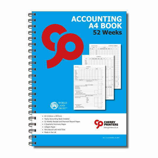 Accounting Book | 52 Weeks | Full Year | Undated |A4 -210mm x 297mm | 110 Pages | 120gsm Wirobound