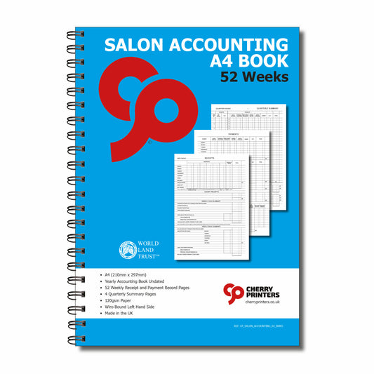 Salon Accounting Book | 52 Weeks | Full Year | Undated |A4 -210mm x 297mm | 110 Pages | 120gsm Wirobound