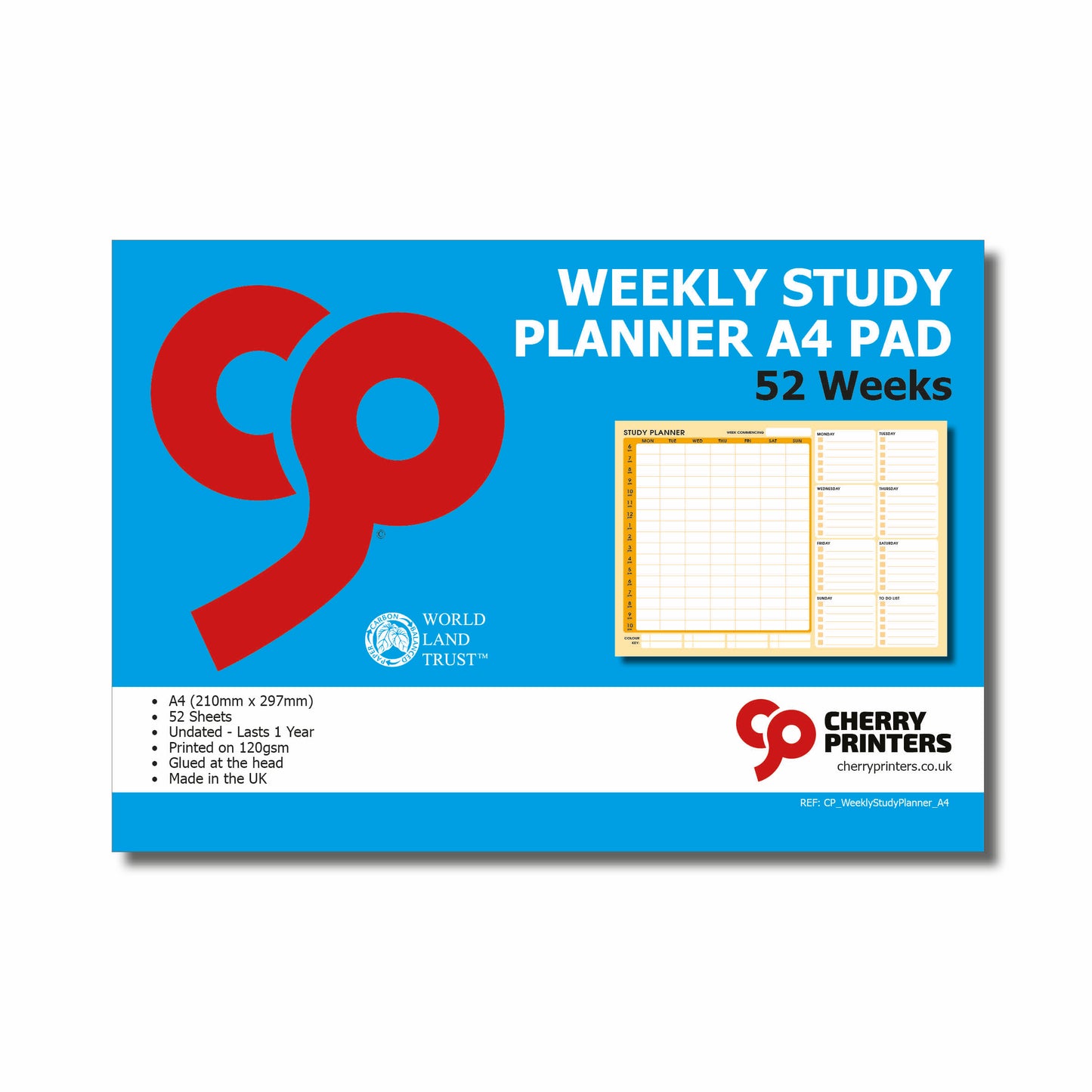 Weekly Study Planner | A4 Glued Pad | 52 Undated Sheets for Year-Round Studying