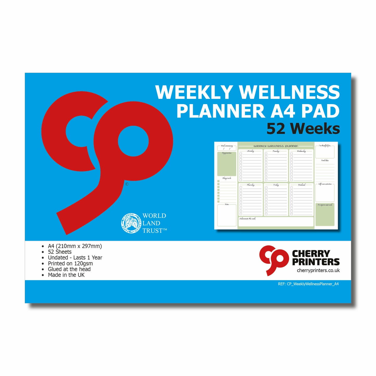 Weekly Wellness Planner | A4 Glued Pad | 52 Undated Sheets for Year-Round Wellness Tracking