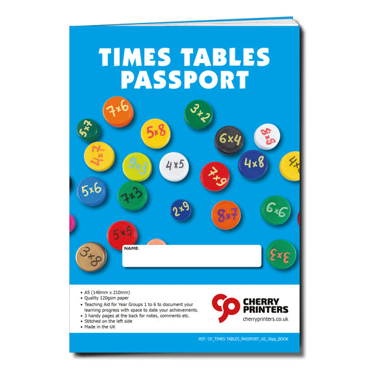 Times Tables Passport Booklet A5 36pp | Fun Teaching Aid for KS1 & KS2 |  Multiplication Guide