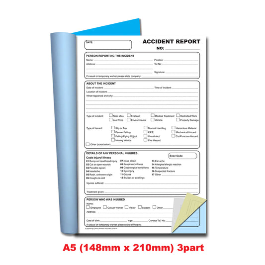 NCR Accident Report Book A5 Triplicate