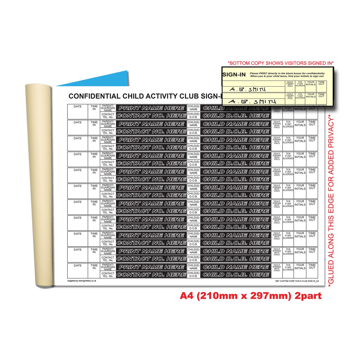 NCR Confidential Child Activity Club Sign In/Register Duplicate Wiro Book A4 GDPR
