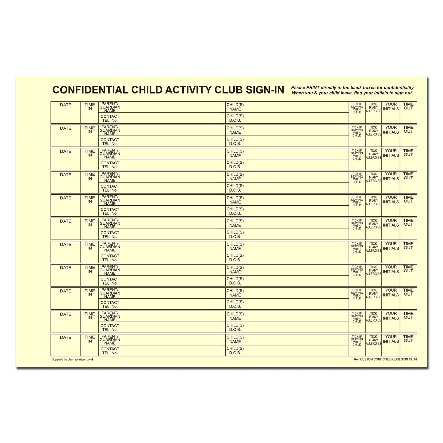 NCR Confidential Child Activity Club Sign In/Register Duplicate Wiro Book A4 GDPR