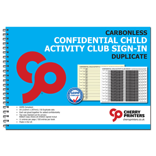 NCR Confidential Child Activity Club Sign In/Register Duplicate Wiro Book A4 GDPR