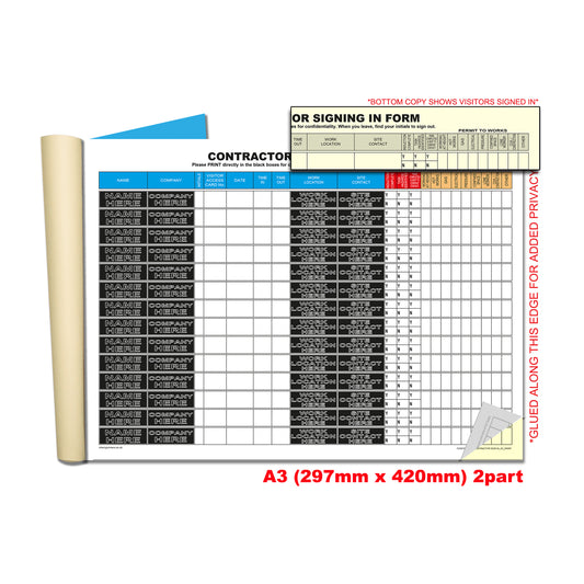 NCR Confidential Contractors Sign in Duplicate Wiro Book A3 50 sets GDPR