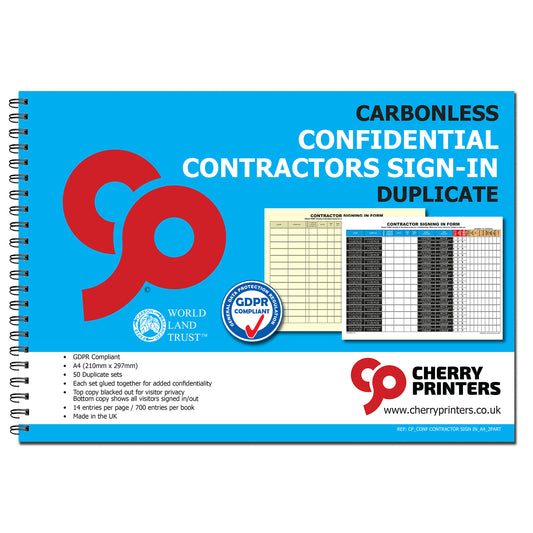 NCR Confidential Contractors Sign in Duplicate Wiro Book A4 50 sets GDPR