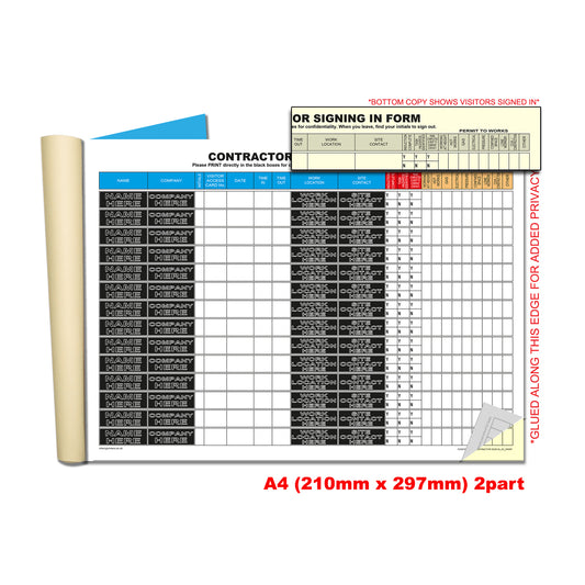 NCR Confidential Contractors Sign in Duplicate Wiro Book A4 50 sets GDPR