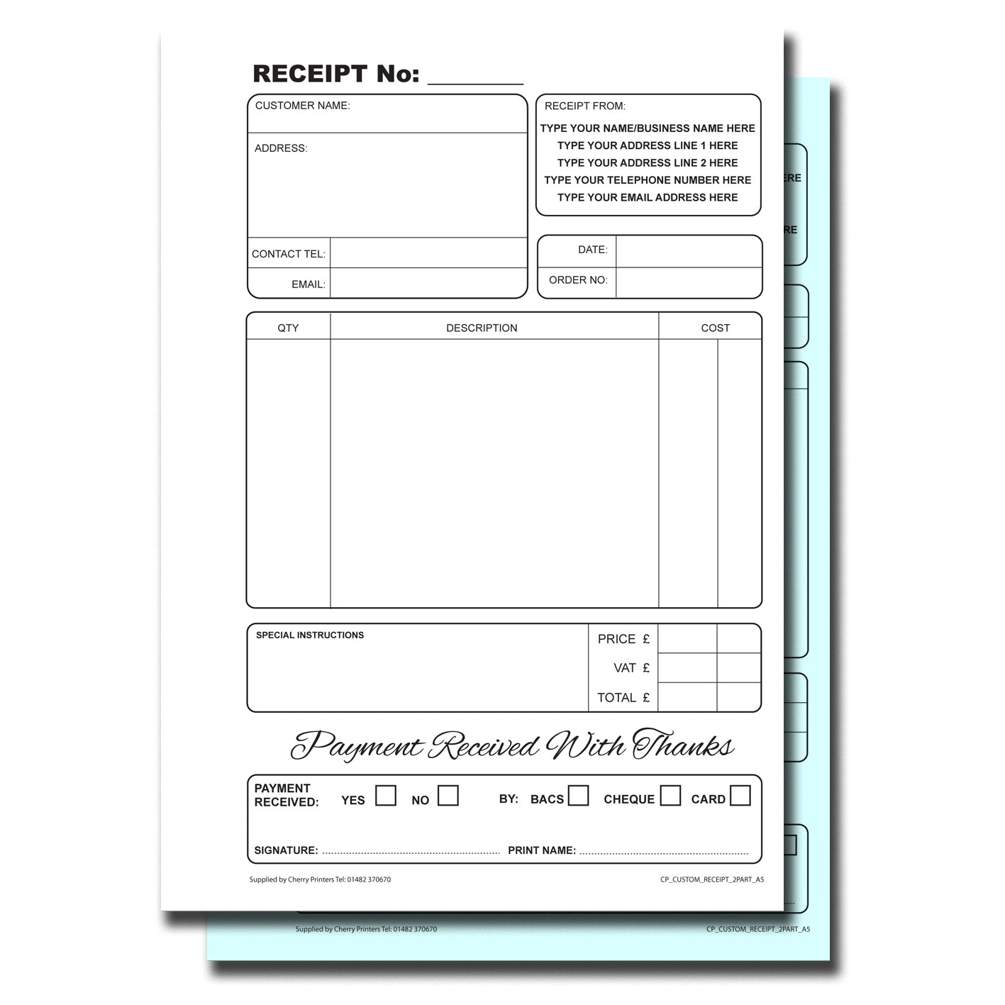NCR *CUSTOM* Receipt Duplicate Book A5 | 4 Book Pack