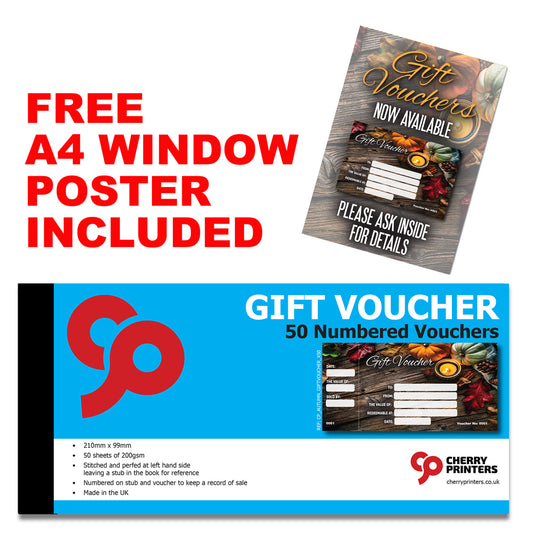 Autumn Gift Voucher Book 99mm x 210mm with FREE A4 POSTER
