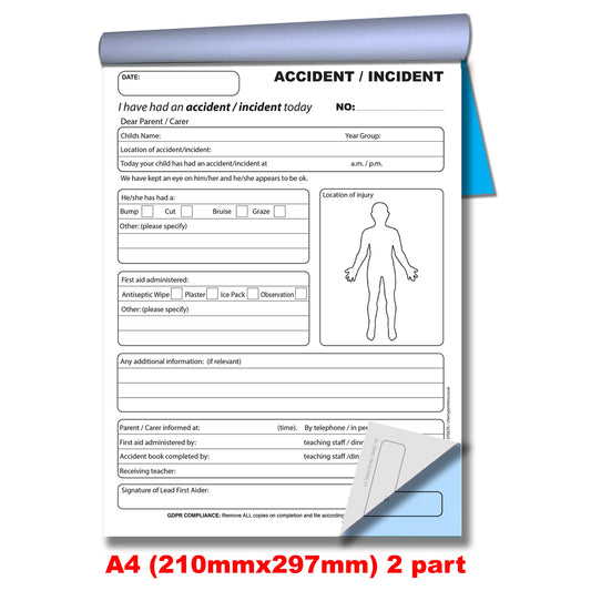 NCR School Accident /Incident Report Book A4 Duplicate GDPR
