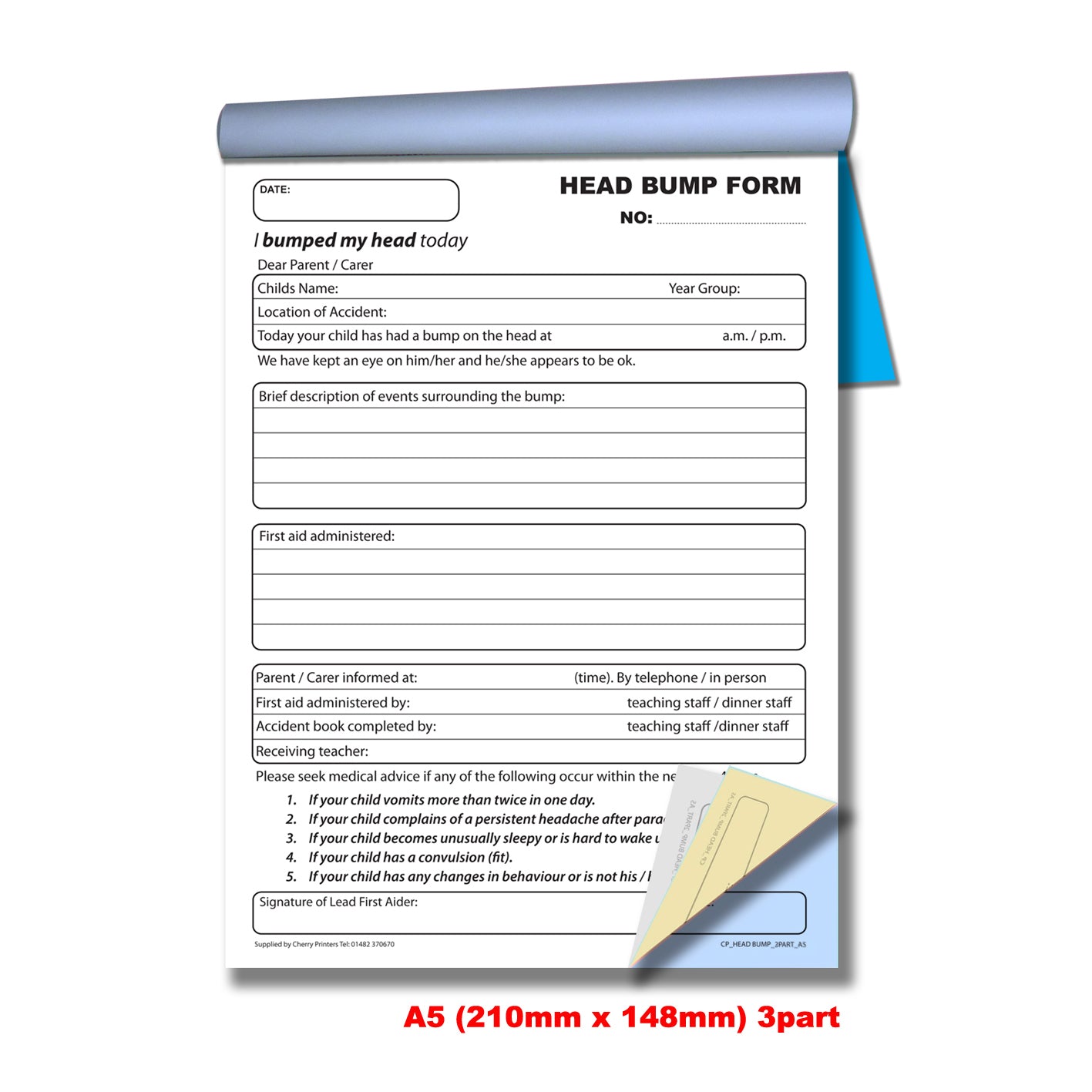 NCR School Head Bump Book A5 Triplicate