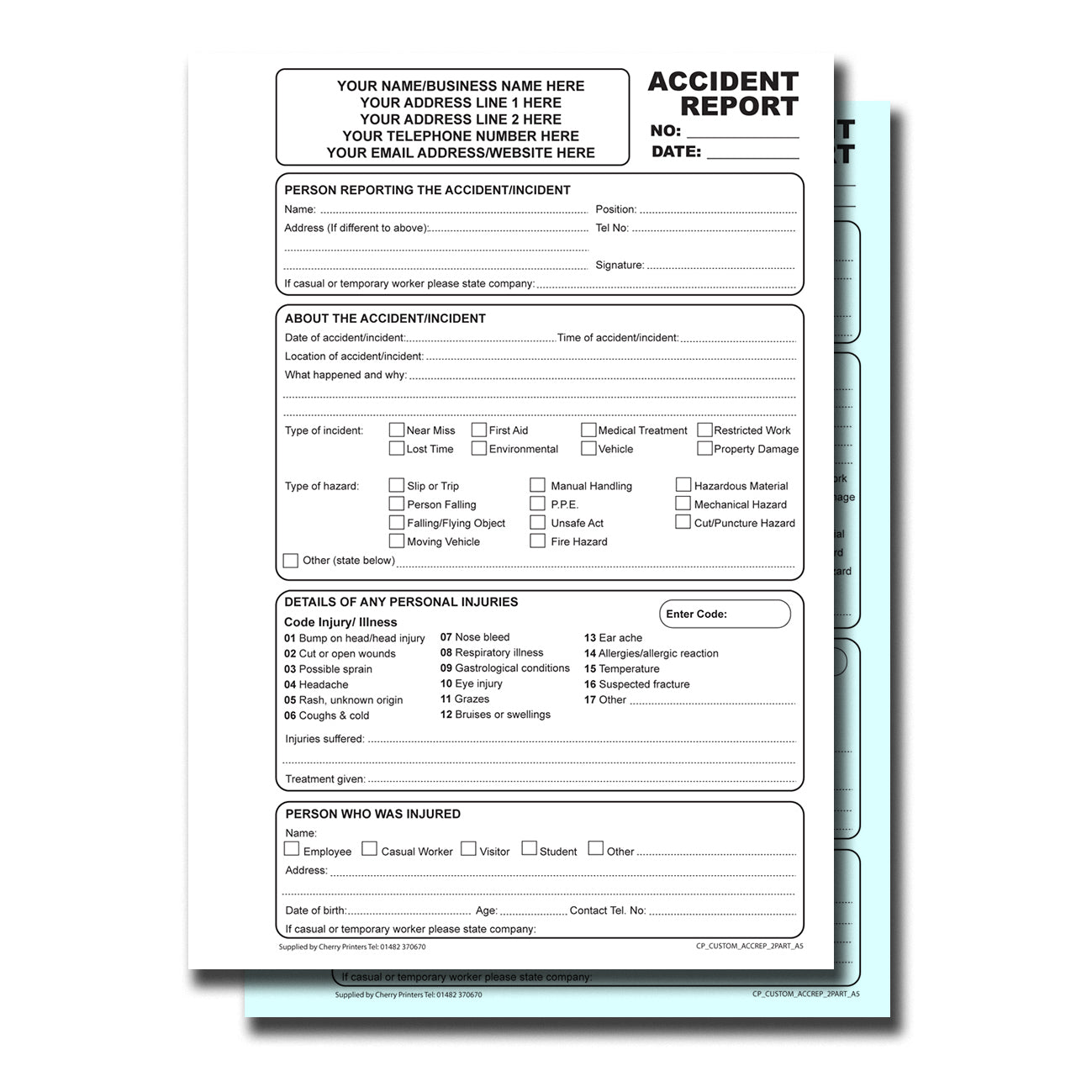 NCR *CUSTOM* Accident Report Duplicate Book A5 | 4 Book Pack
