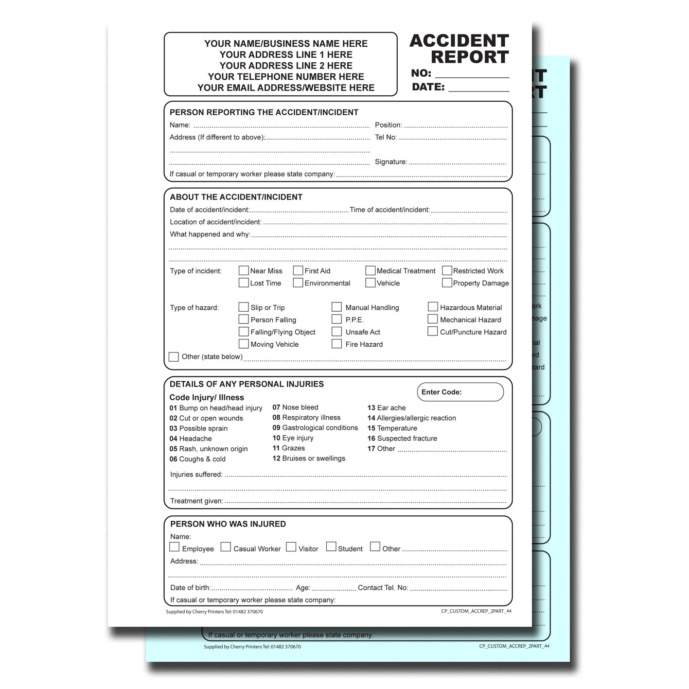 NCR *CUSTOM* Accident Report Duplicate Book A4 | 2 Book Pack