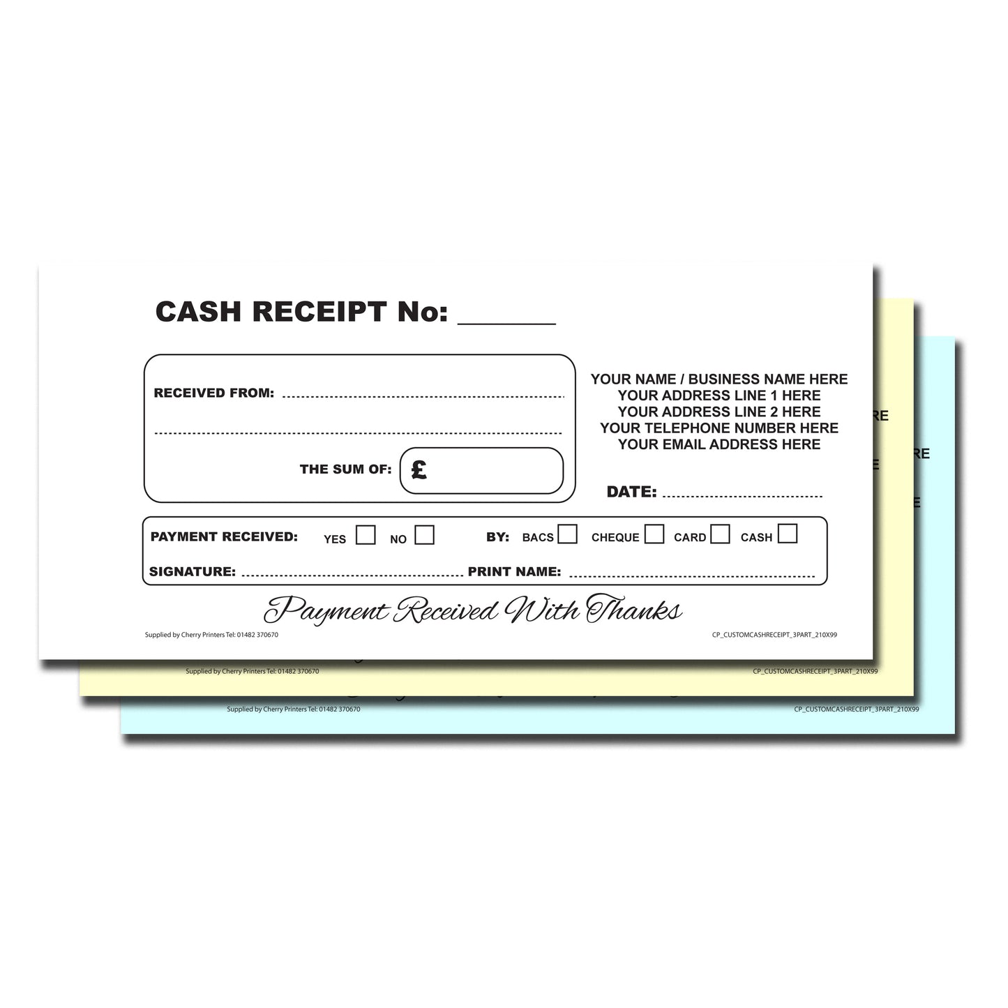 NCR *CUSTOM* Cash Receipt Triplicate Book 99x210mm | 6 Book Pack