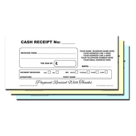 NCR *CUSTOM* Cash Receipt Triplicate Book 99x210mm | 6 Book Pack