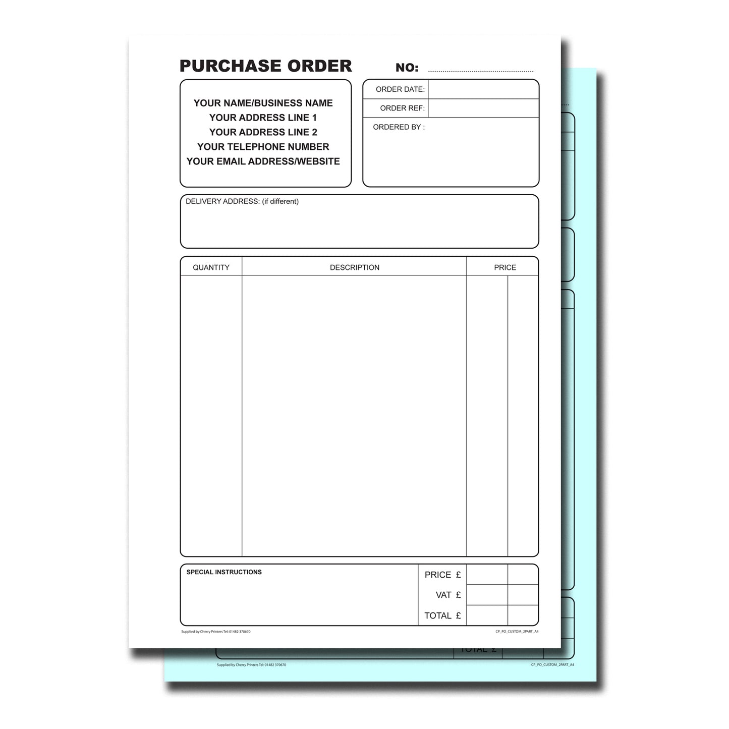 NCR *CUSTOM* Purchase Order Duplicate Book A4 | 2 Book Pack