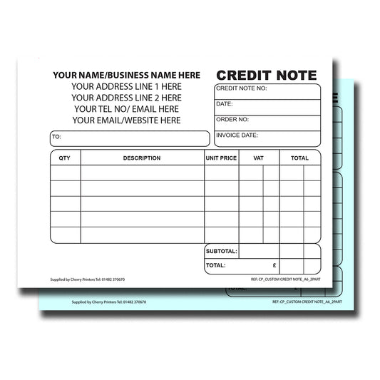 NCR *CUSTOM* Credit Note Duplicate Book A6 | 8 Book Pack