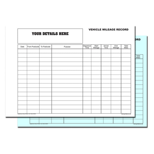 NCR *CUSTOM* Vehicle Mileage Duplicate Book A5 4 Book Pack