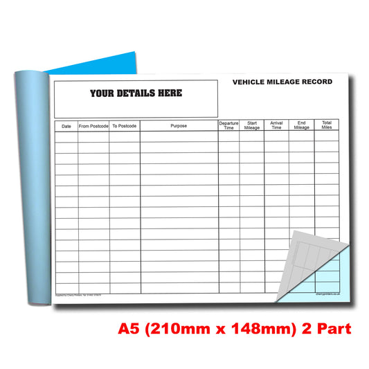 NCR *CUSTOM* Vehicle Mileage Duplicate Book A5 4 Book Pack