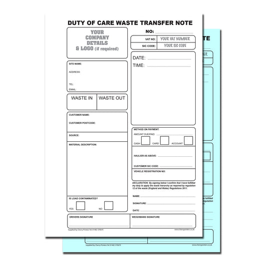 NCR *CUSTOM* Duty of Care Waste Transfer Note Duplicate Book A5 | 4 Book Pack