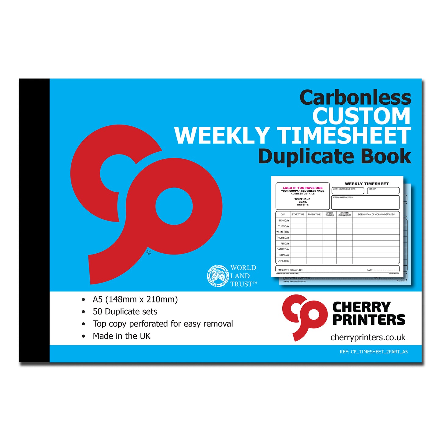 NCR *CUSTOM* WEEKLY Timesheet Duplicate Book A5 | 4 Book Pack