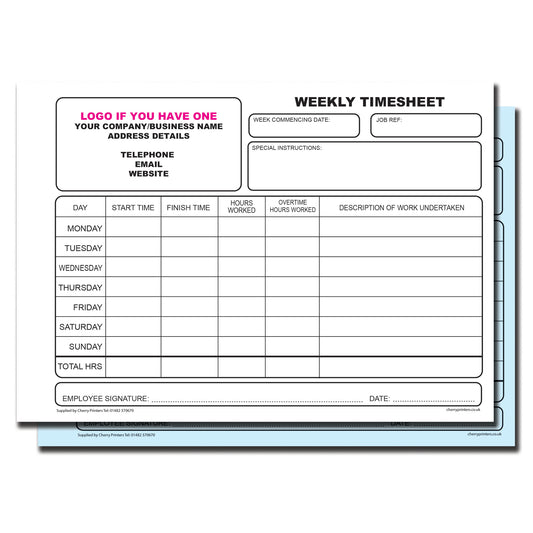 NCR *CUSTOM* WEEKLY Timesheet Duplicate Book A5 | 4 Book Pack