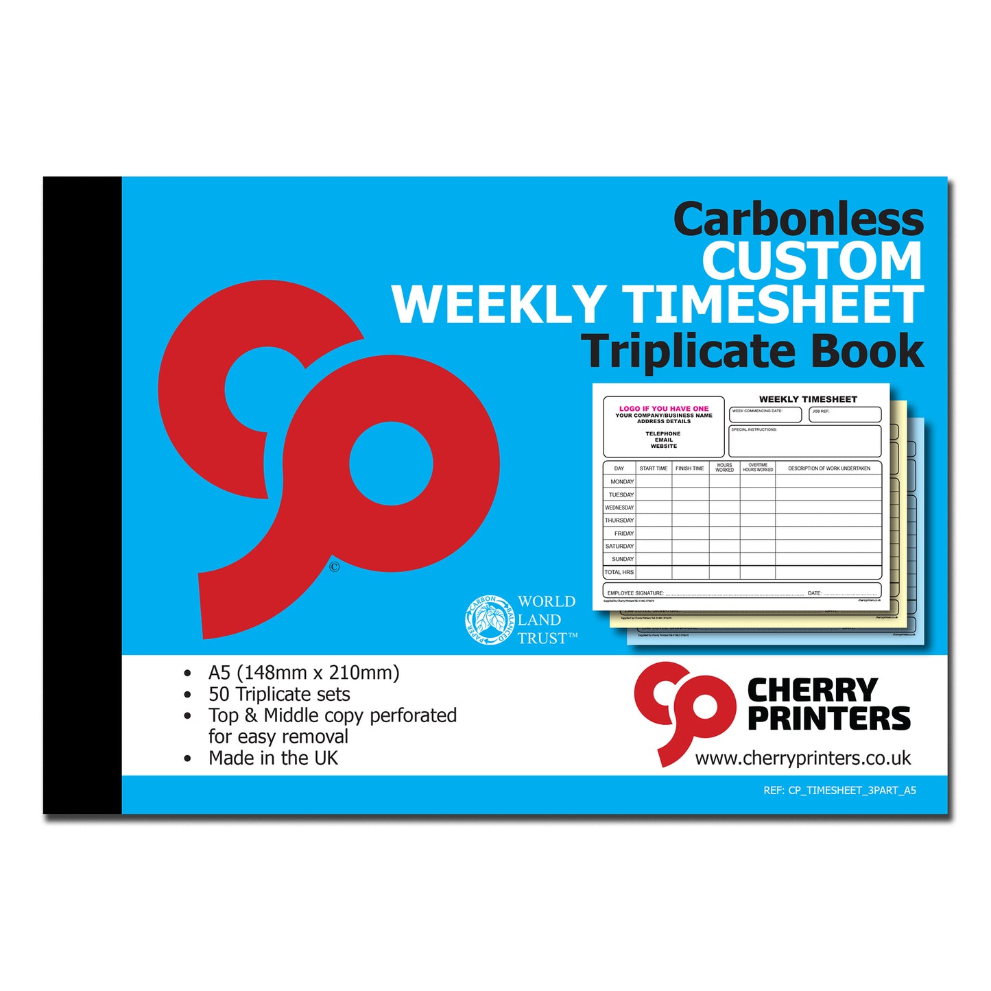 NCR *CUSTOM* Weekly Timesheet Triplicate Book A5 Packs