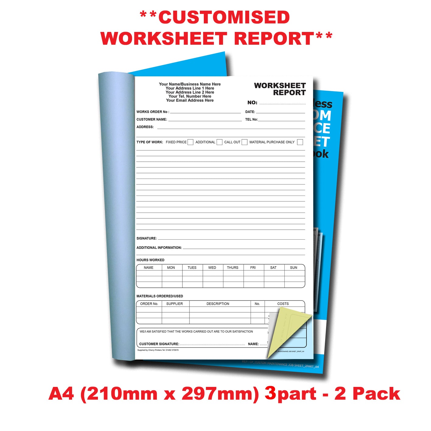 NCR *CUSTOM* Worksheet Report Triplicate Book A4 | 2 Book Pack