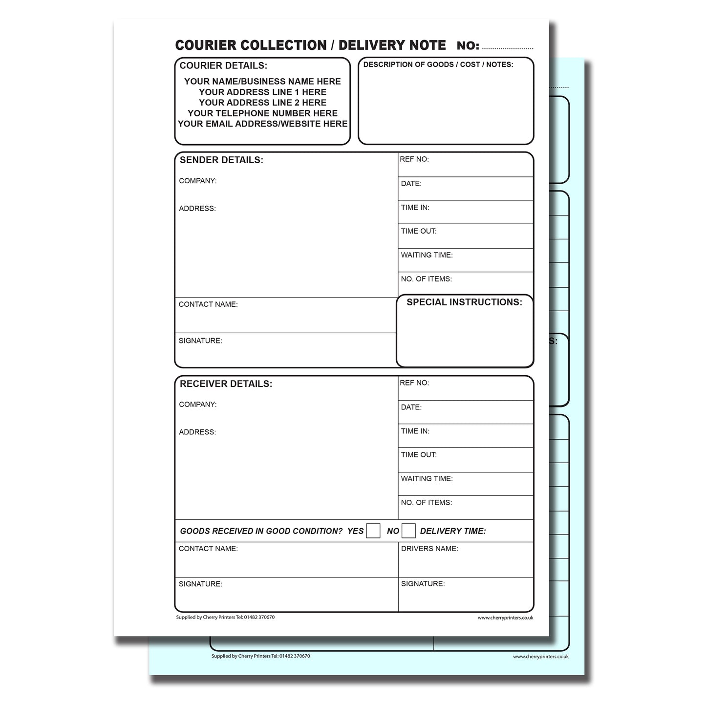 NCR *CUSTOM* Courier Collection/Delivery Note Duplicate Book A5 | 4 Book Pack