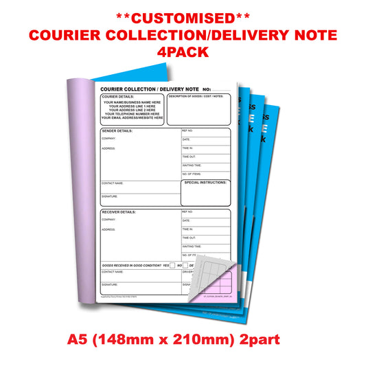 NCR *CUSTOM* Courier Collection/Delivery Note Duplicate Book A5 | 4 Book Pack