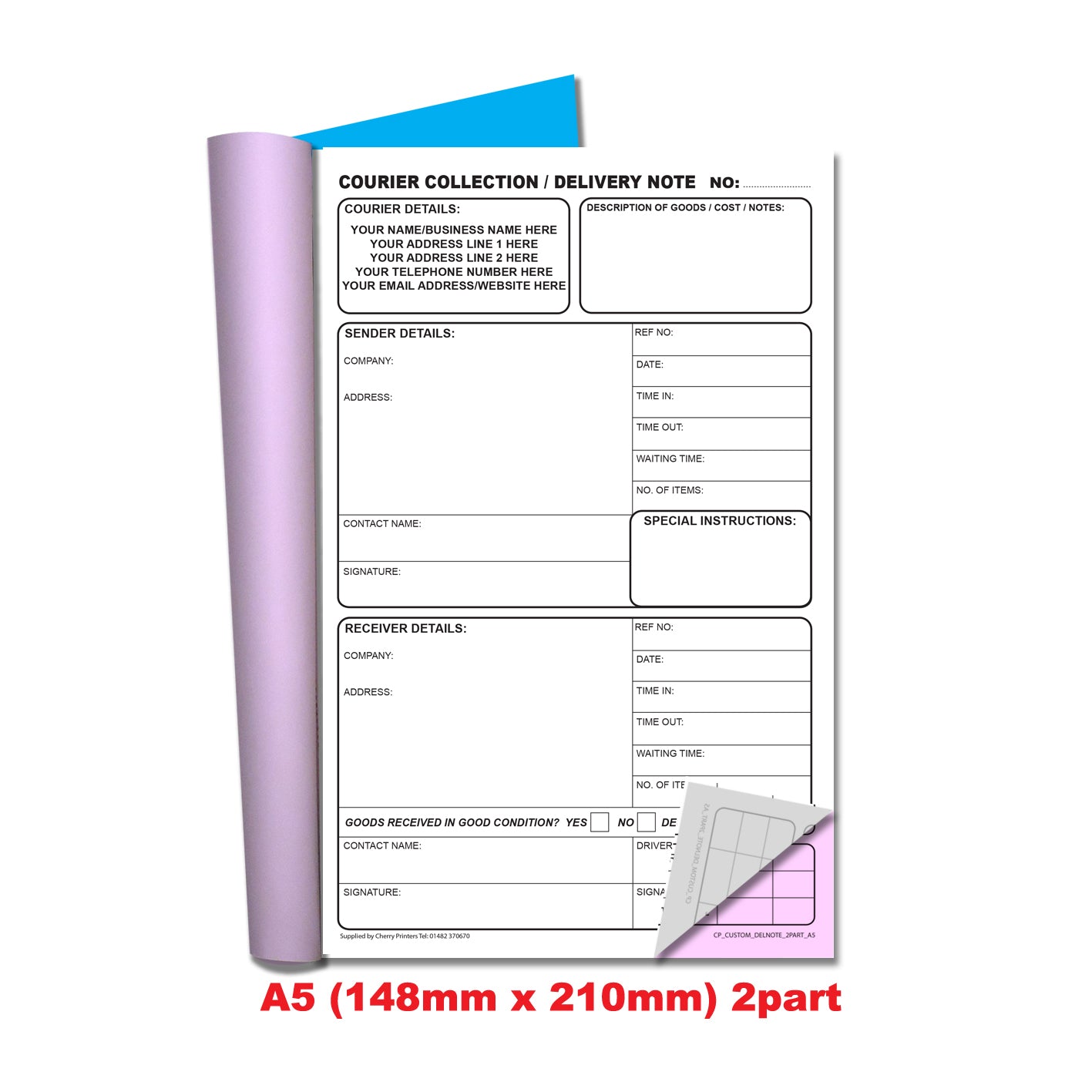 NCR *CUSTOM* Courier Collection/Delivery Note Duplicate Book A5 | 4 Book Pack
