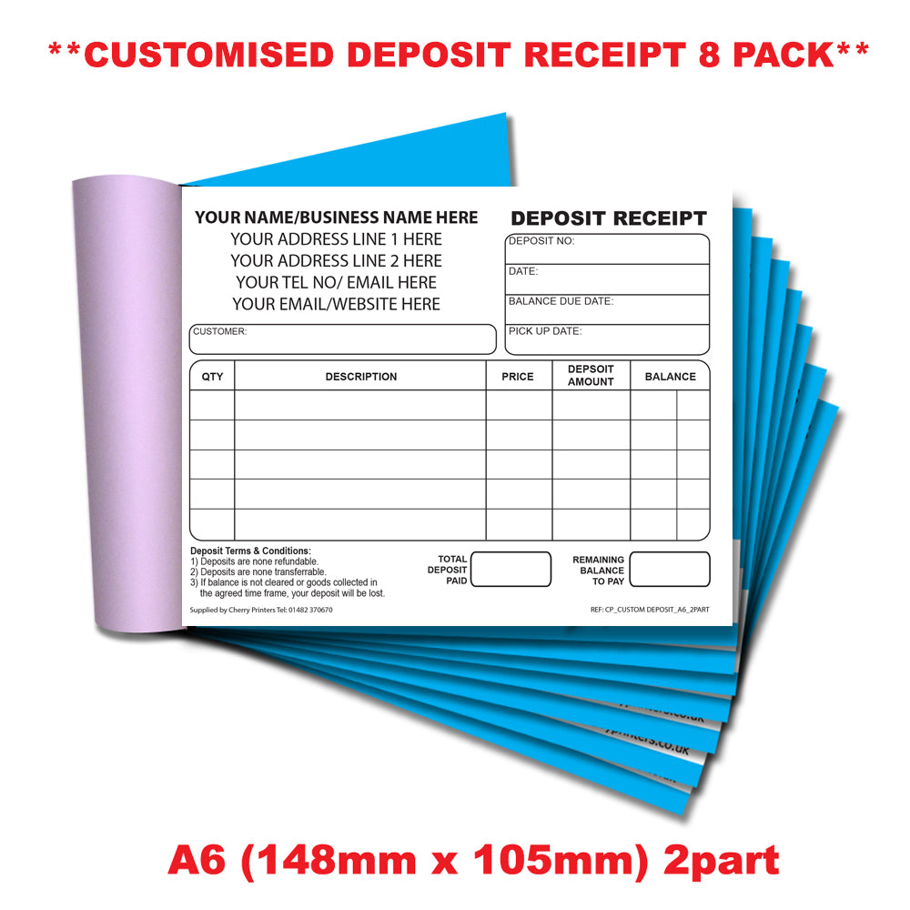 NCR *CUSTOM* Deposit Receipt Duplicate Book A6 | 8 Book Pack