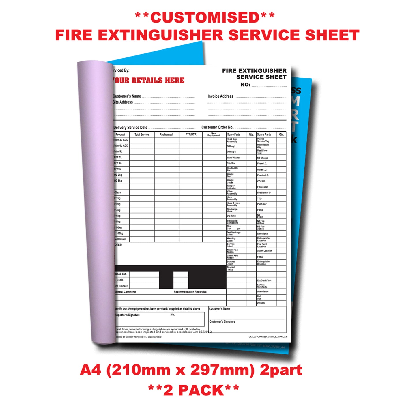 NCR *CUSTOM* FIRE EXTINGUISHER SERVICE Duplicate Book A4 | 2 Book Pack