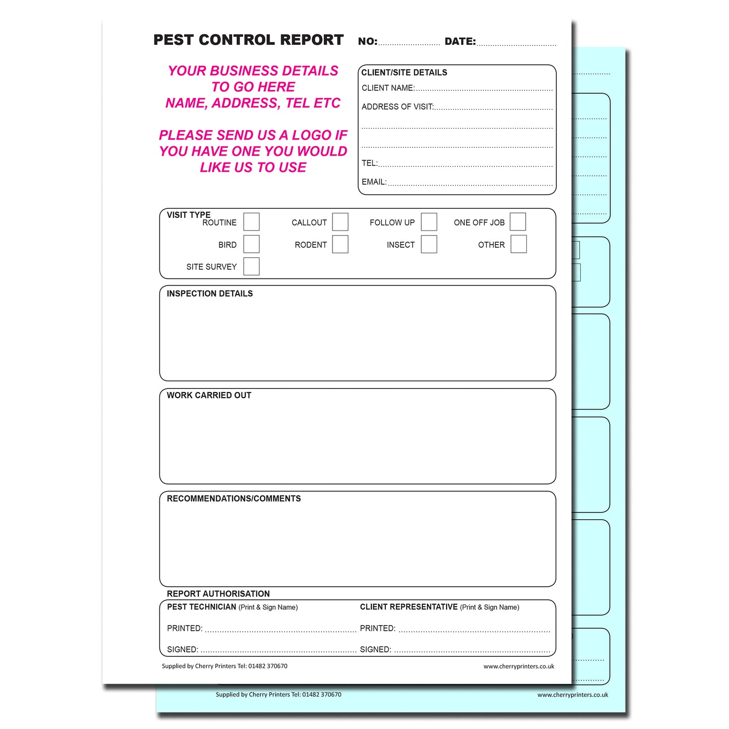 NCR *CUSTOM* Pest Control Report Duplicate Book A5 | 4 Book Pack