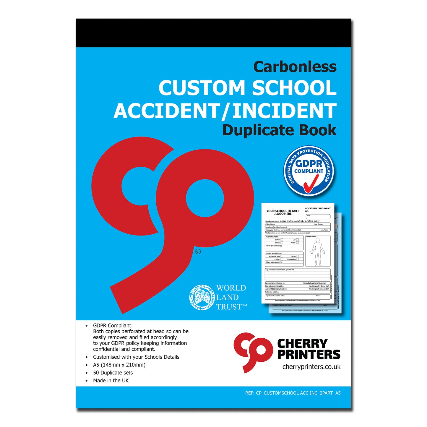 NCR *CUSTOM* School Accident/Incident Duplicate Book A5 4 Book Pack GDPR
