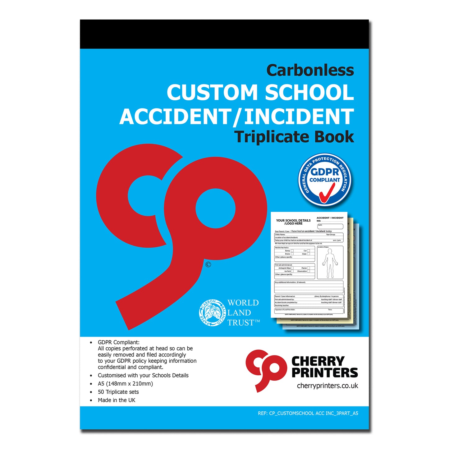 NCR *CUSTOM* School Accident/Incident Triplicate Book A5 4 Book Pack GDPR
